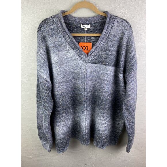 NWT Briggs Women's Ombre V-Neck Drop-Shoulder Sweater Gray, Black XXL - Picture 1 of 5
